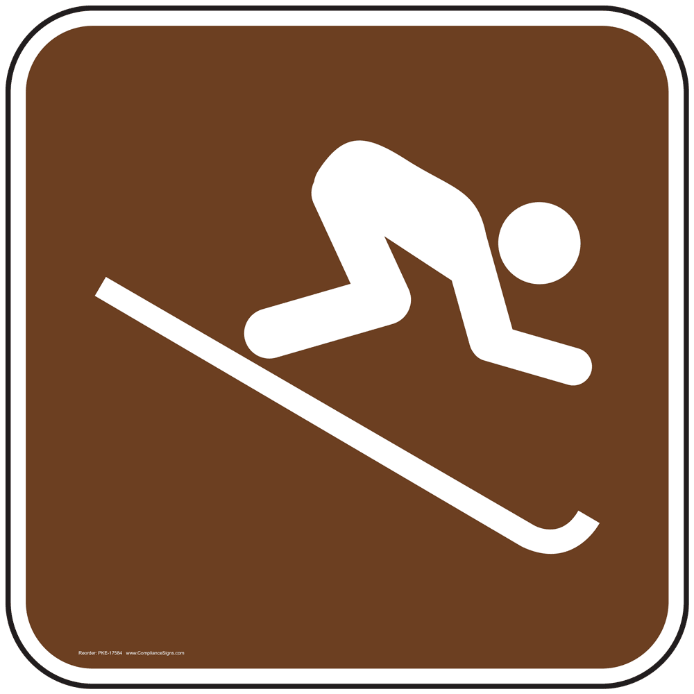 Recreation Skiing Skier Symbol Sign - Reflective Brown - US Made