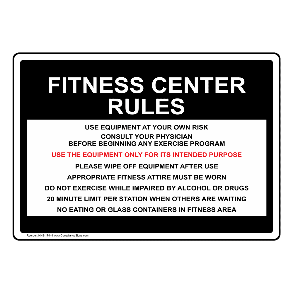 ComplianceSigns Vertical Aluminum Gym Rules Return Weights To Rack