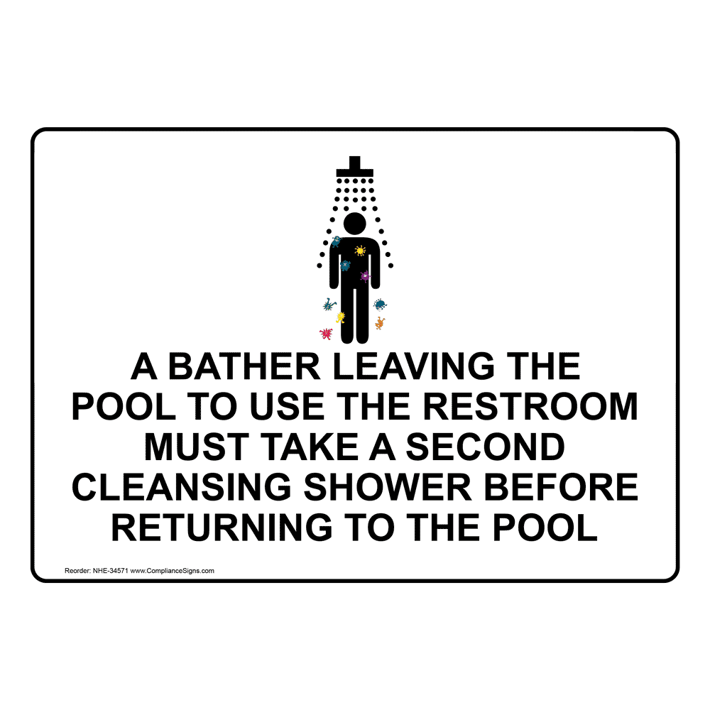 Policies / Regulations Sign - A Bather Leaving The Pool To Use