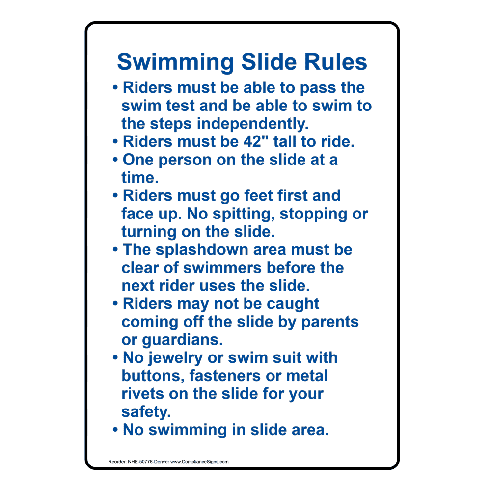 Vertical Sign - Policies / Regulations - Swimming Slide Rules