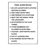 Portrait Pool Slide Rules 1. No Life Jackets Sign NHEP-34696