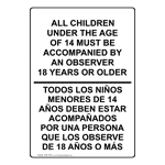 All Children Under 14 Must Be Accompanied Bilingual Sign NHB-15023