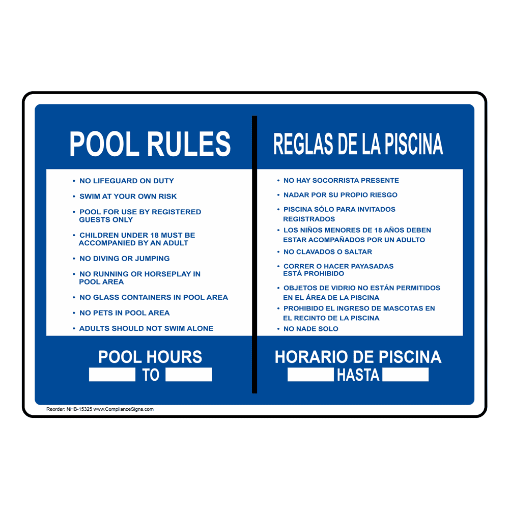 English + Spanish Sign - Pool Rules - Made in USA