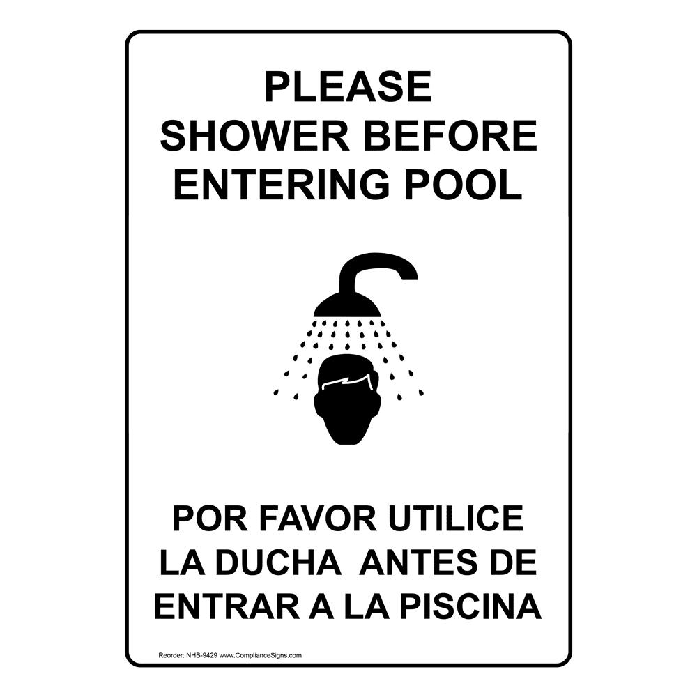 Please Shower Beore Entering Pool Bilingual Sign NHB-9429 Recreation