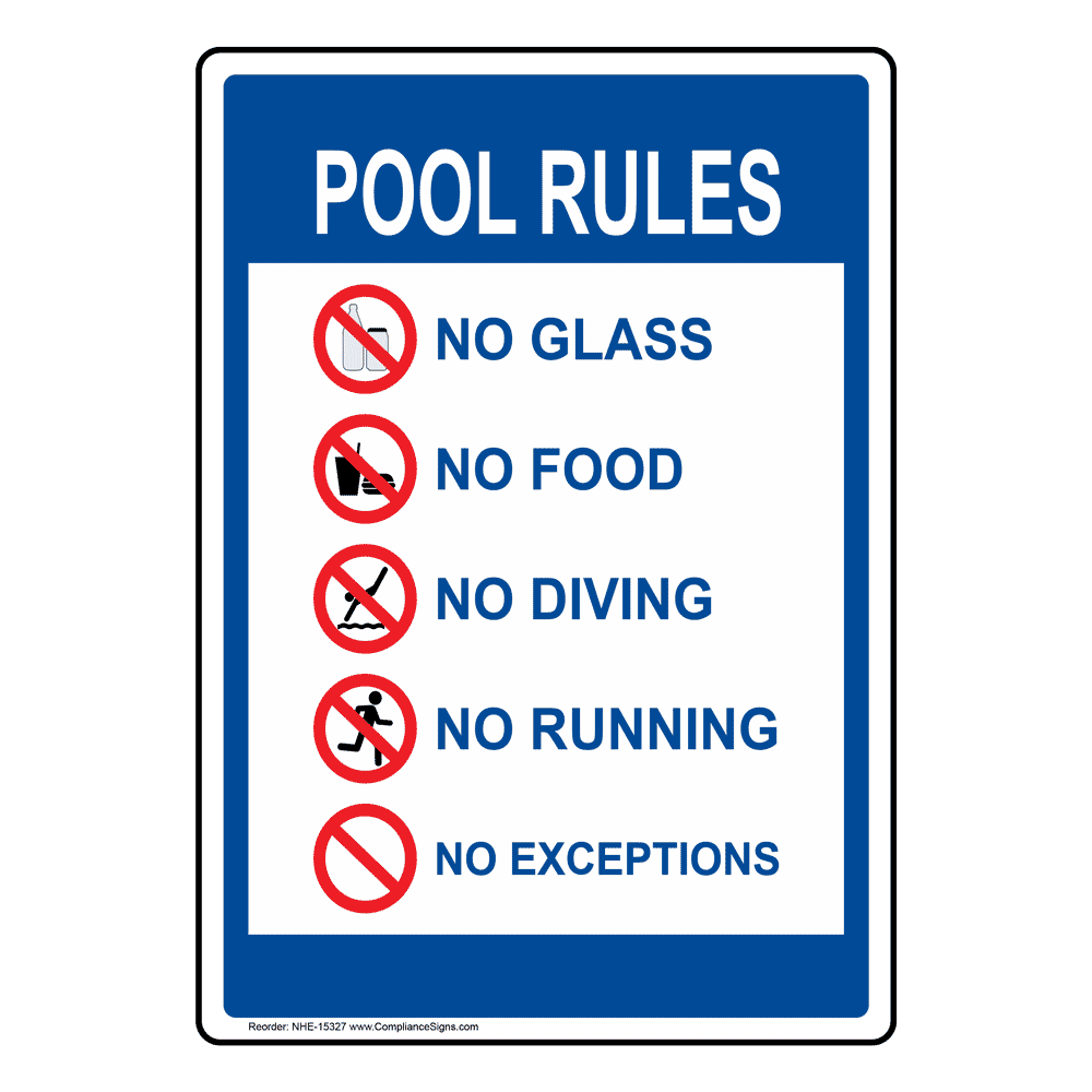 White Pool Rules Sign - Vertical - 6 Sizes - Made in USA