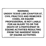 Equine Professional Is Not Liable Sign