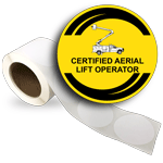 Certified Aerial Lift Operator Roll Label With Symbol LDRE-18944_YLW