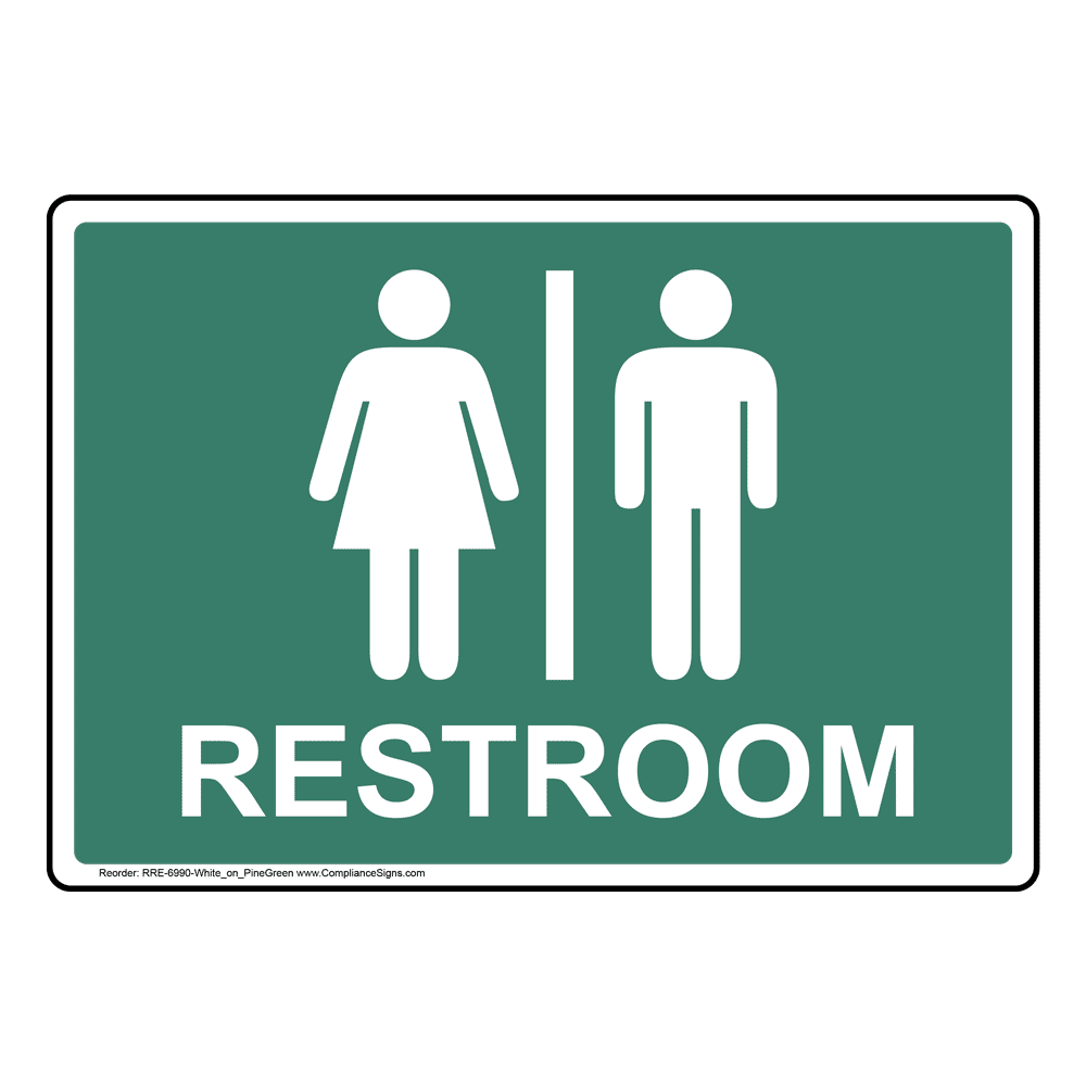 white-on-pine-green-unisex-restroom-sign-with-symbol-6-sizes