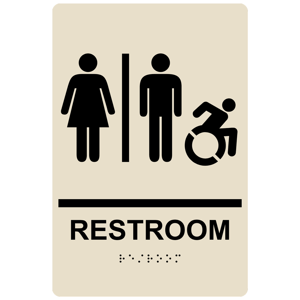 Portrait Restroom (Braille = Restroom) Sign RRE-120R_BLKonAlmond