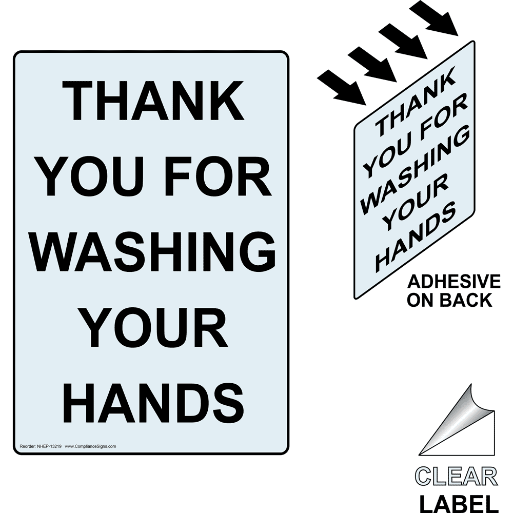 Portrait Thank You For Washing Your Hands Clear Label NHEP-13219