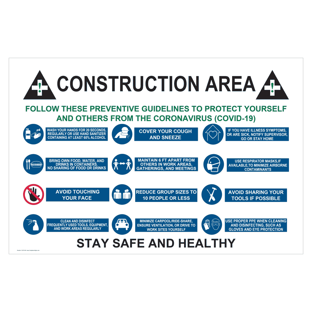 Industrial Notices Sign - Construction Area Follow Preventive Guidelines