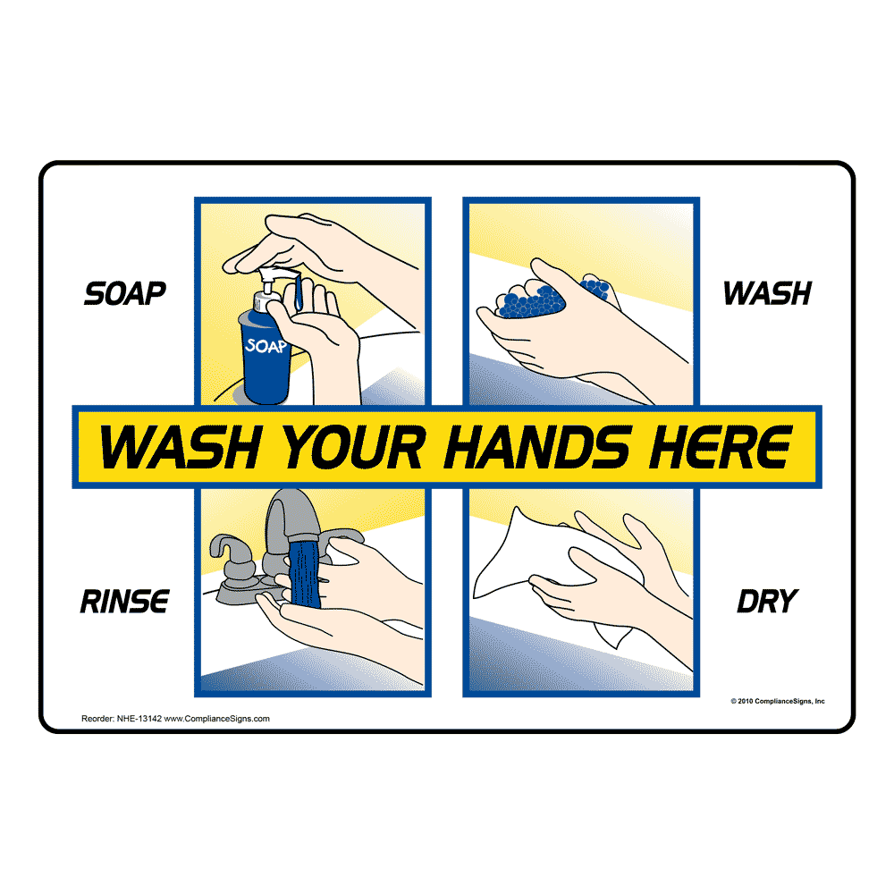 Handwashing Information Sign - Wash Your Hands Here Soap Wash Rinse Dry