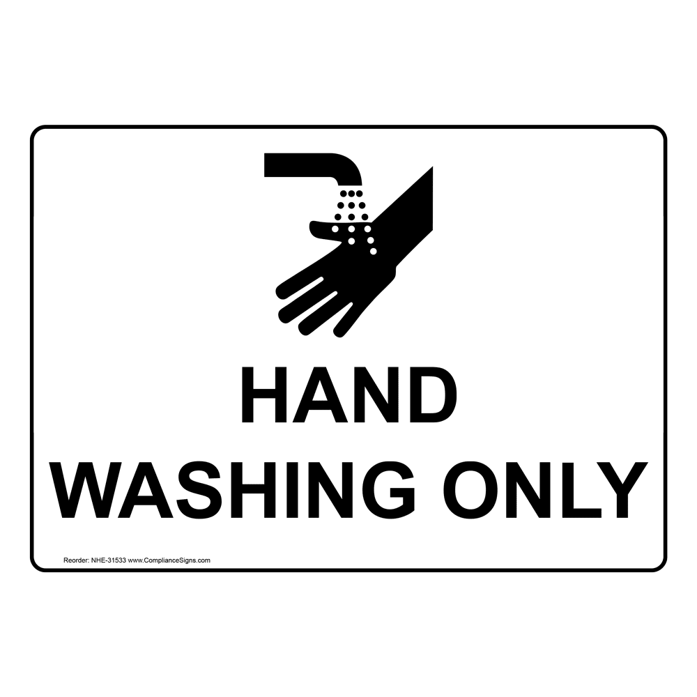 Hand Washing Only Sign or Label - White - 6 Sizes