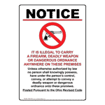 Illegal To Carry A Firearm Sign NHE-5333 Alcohol / Drugs / Weapons