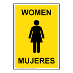Yellow Women - Mujeres Restroom Sign With Symbol RRBP-7000-Black_on_Yellow