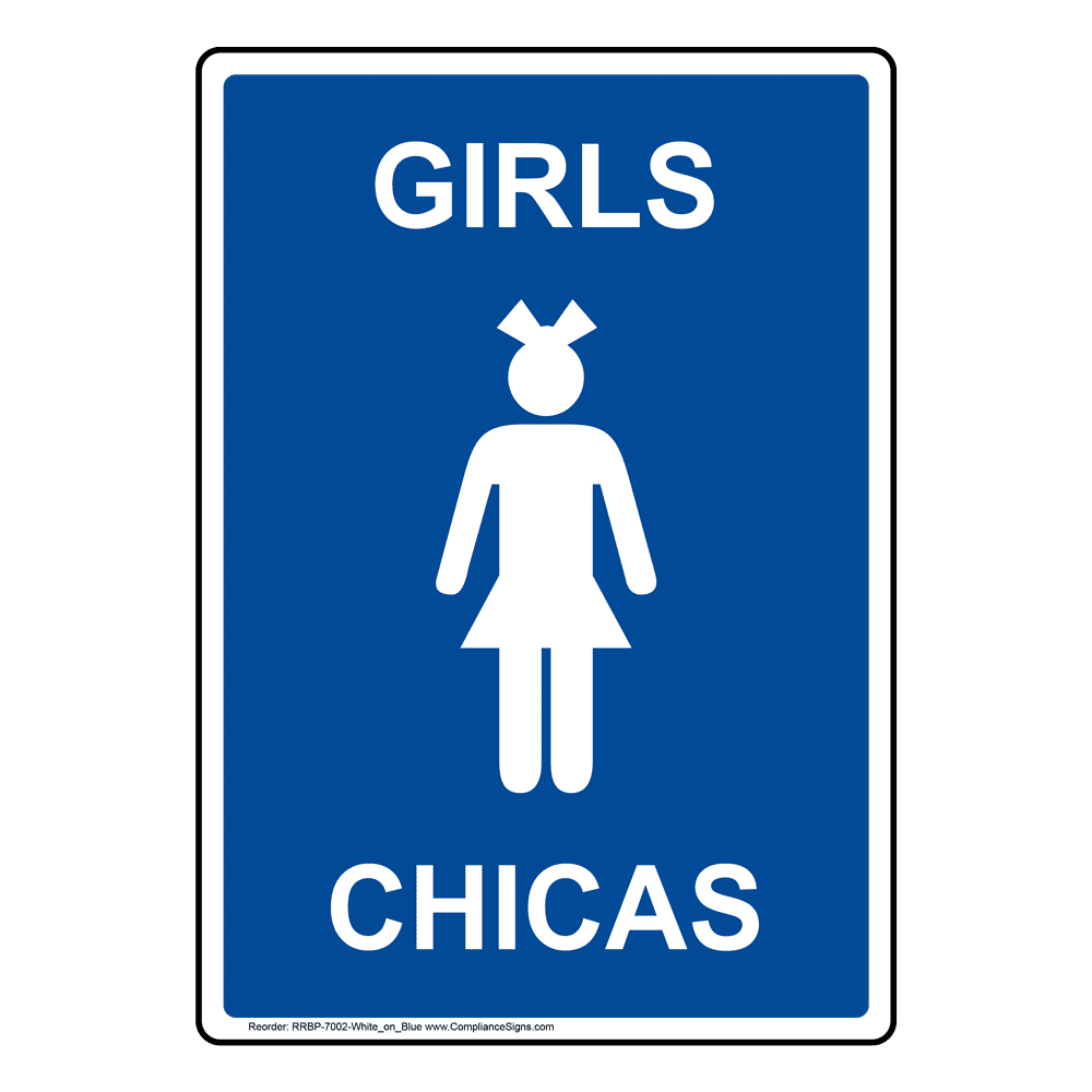 Portrait Blue Girls - Chicas Restroom Sign With Symbol  RRBP-7002-White_on_Blue