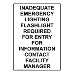Portrait Inadequate Emergency Lighting Flashlight Sign NHEP-30045