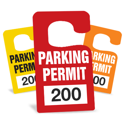 Parking permit parking
    hang tags