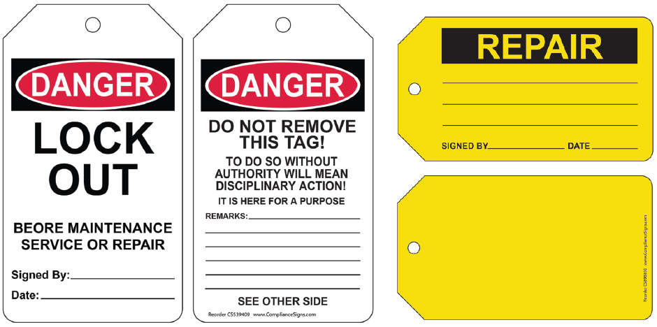 Lockout tagout safety tags